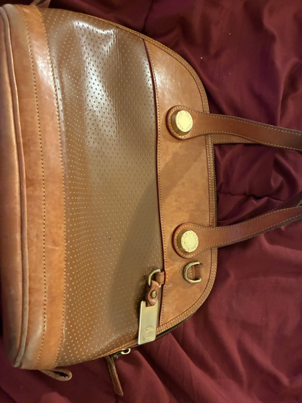Dooney & Bourke Tan Perforated Leather Tote with Gold Tag